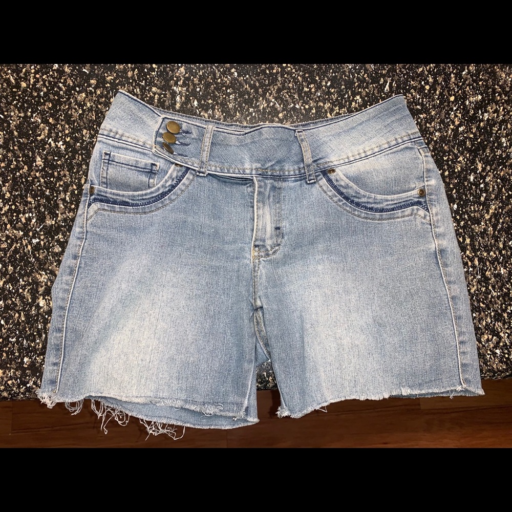 Mid length jean shorts